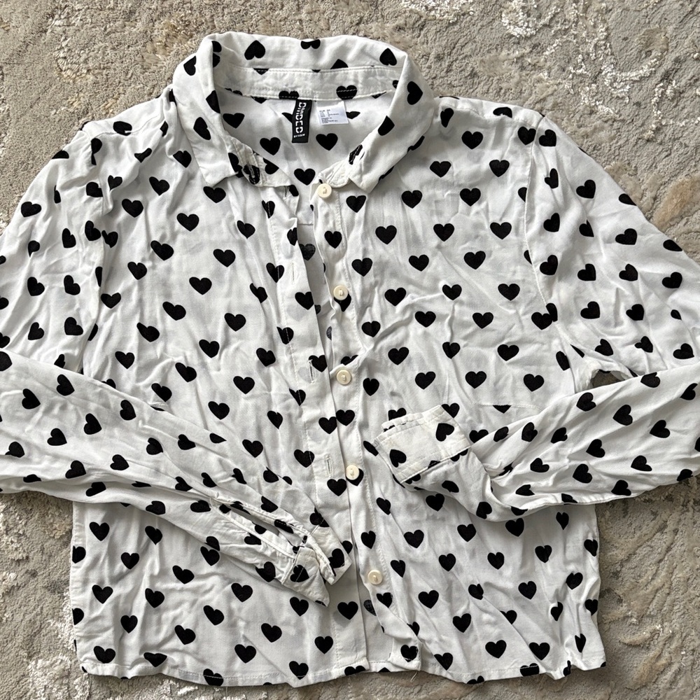 Divided Black Heart Pattern Kids Button Down Shirt